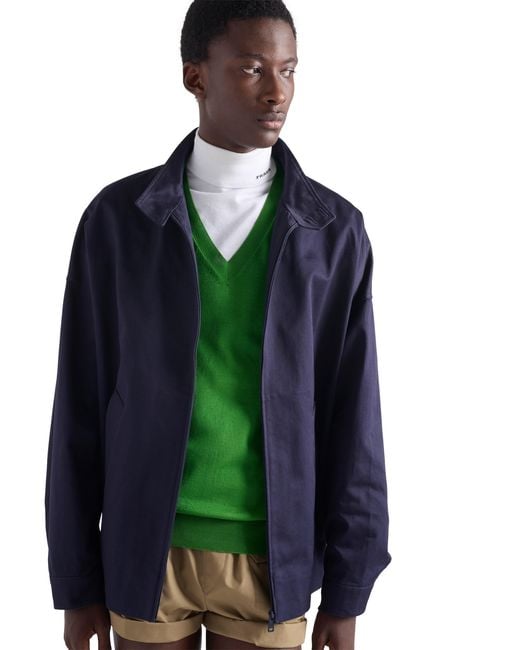 Prada Green Cotton V-Neck Sweater for men