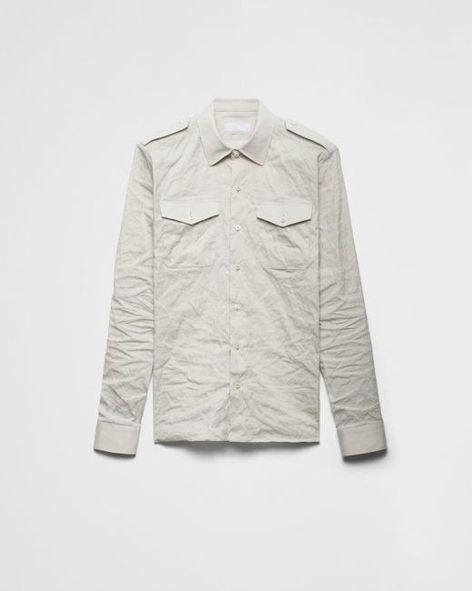 Prada Gray Technical Cotton Shirt for men