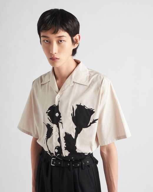 Prada Natural Short-sleeved Cotton Shirt for men