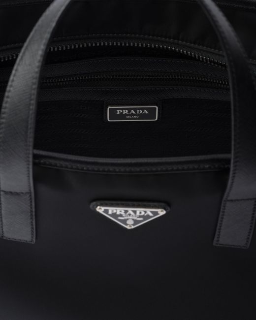 Prada Black Re-Nylon And Saffiano Leather Tote Bag for men