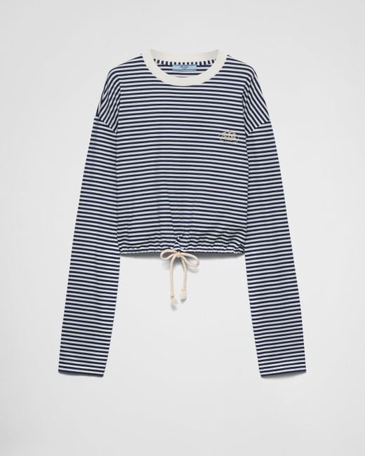 T-Shirt Rayé À Manches Longues En Jersey Prada en coloris Blue
