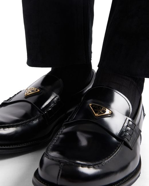 Prada Black Brushed Leather Loafers, Size 5 for men