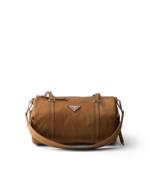 Prada Brown Large Re-Nylon And Saffiano Leather Duffel Bag, Brandy