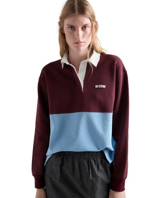 Prada Red Long-Sleeved Cotton Fleece Polo Shirt, Bordeaux/Light/Desert