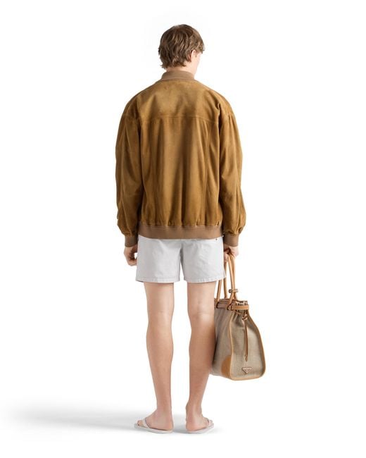 Prada White Twill Swim Trunks for men