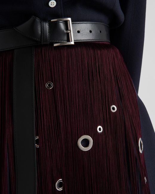 Prada Purple Midi-Skirt With Fringe And Grommet Embellishment