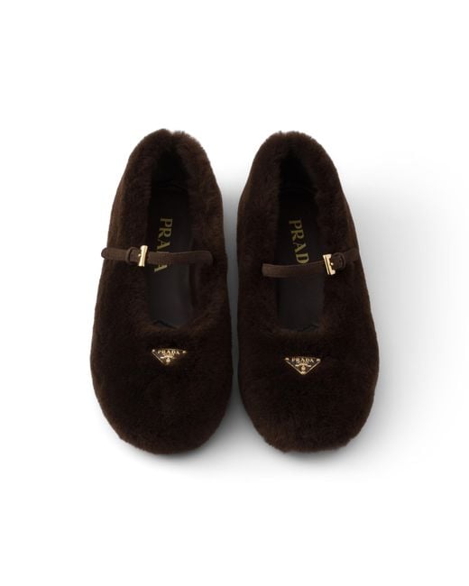 Prada Black Shearling Ballerinas