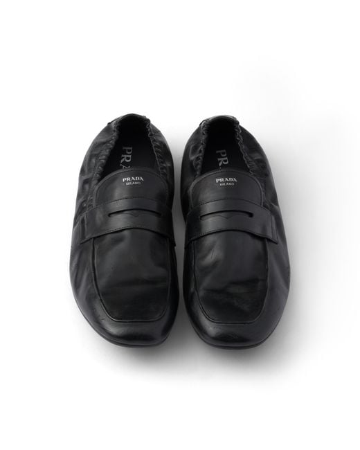 Prada Black Shuffle Antiqued Leather Loafers for men