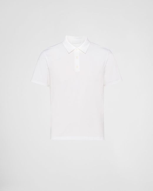 Prada White Stretch Cotton Polo Shirt for men