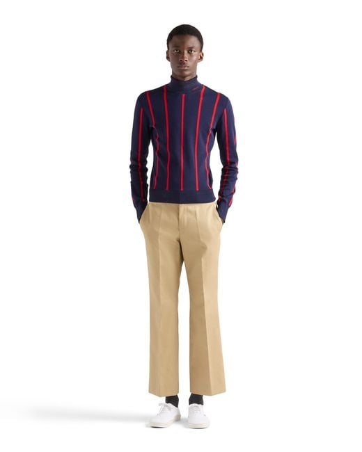 Prada Blue Cotton Turtleneck Sweater for men