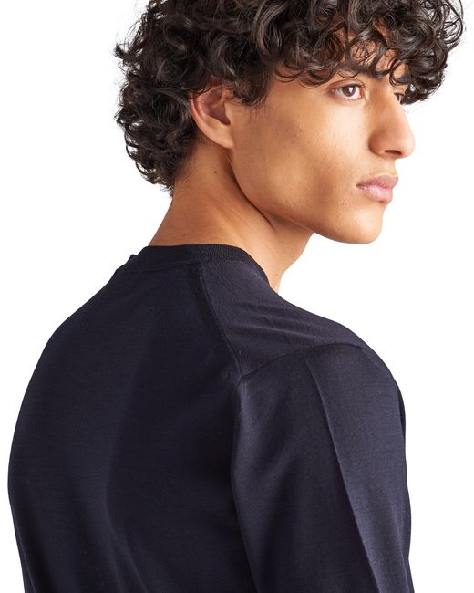Prada Blue Superfine Wool Crew-Neck Sweater