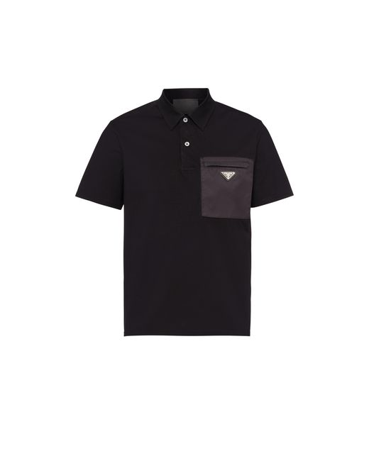 Polo De Algodón Elástico Y Detalles De Re-Nylon, Hombre, Talla Prada de hombre de color Black