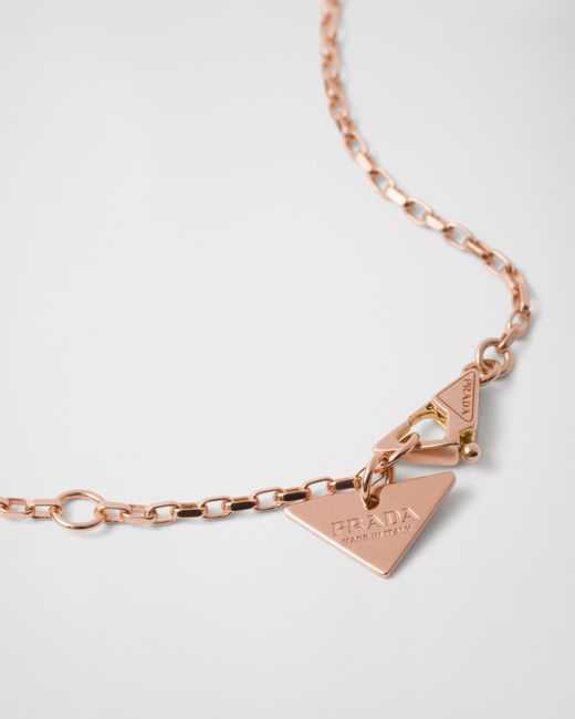 Prada White Eternal Gold Necklace In Pink Gold With Nano Triangle Pendant
