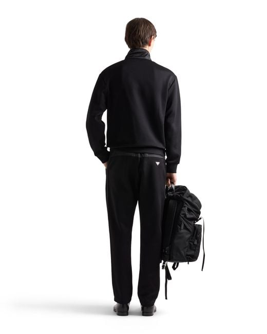 Prada Black Cotton Fleece Pants With Re-Nylon Details for men