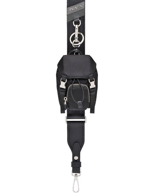 Prada White Re-Nylon Mini Pouch Keychain Charm for men