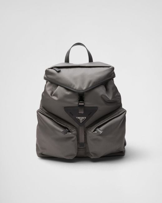 Prada Gray Re-Nylon And Leather Backpack for men