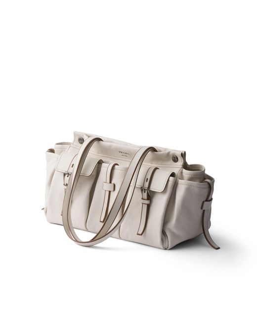 Prada Metallic Route Large Leather Tote Bag, Chalk