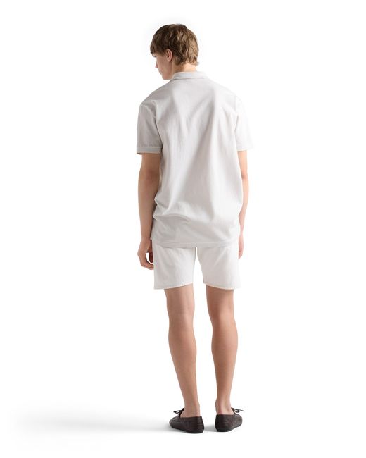 Prada White Old Denim Bermudas for men