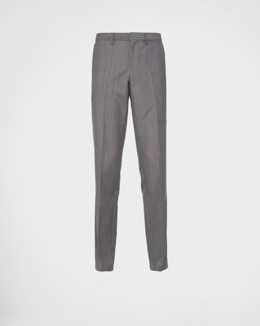 Prada Gray Triangle-Logo Mohair-Wool Trousers for men