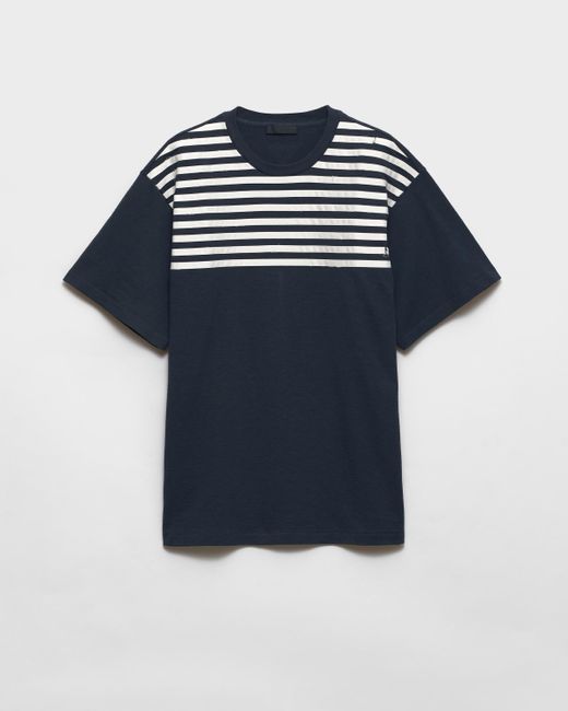 Prada Oversize-T-Shirt Aus Gestreifter Baumwolle in Blue für Herren