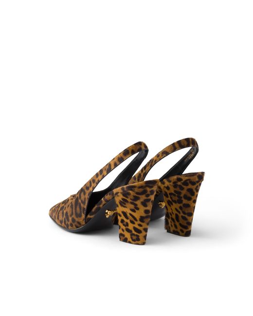 Prada White Printed Leather Slingback Pumps, Honey