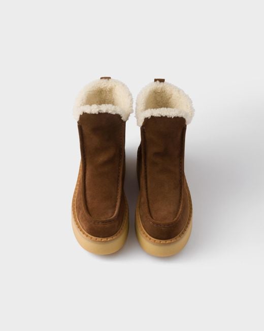 Prada Brown Suede And Shearling Booties