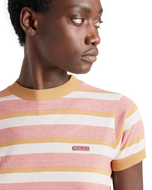 Prada Pink Bayadere Stripe Jersey T-Shirt, Rust/Mustard