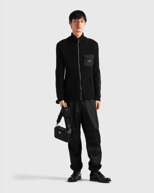 Prada Black Wool And Cashmere Cardigan With Re-nylon Details for men
