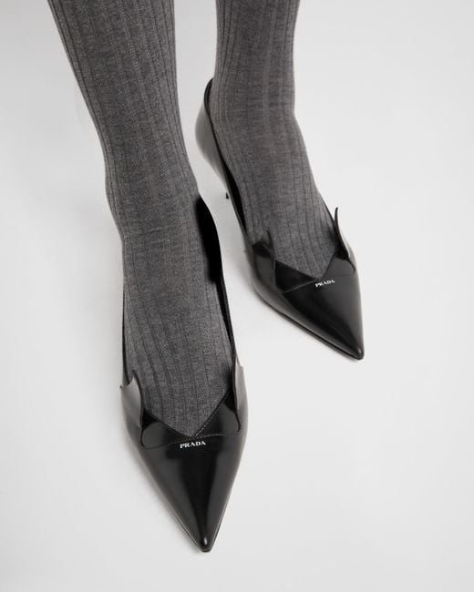 Prada White Two-Tone Brushed Leather Pumps