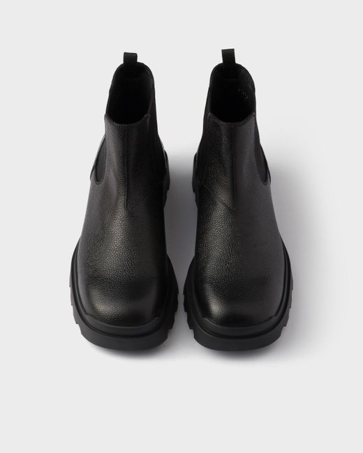 Prada Black Stamped Leather Chelsea Boots, Size 6 for men