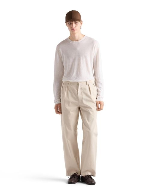 Prada Natural Wide-Leg Cotton Pants for men