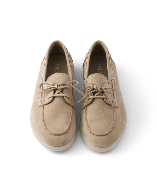 Prada White Suede Boat Shoes With Laces Size 5 for men