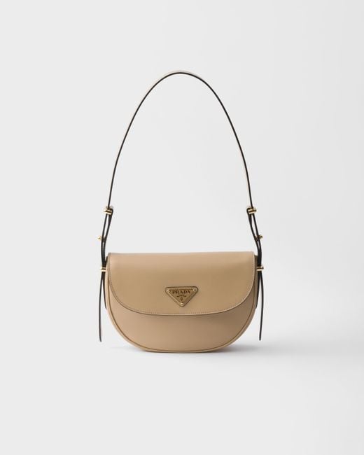Prada White Arqué Schultertasche Aus Leder Mit Klappe