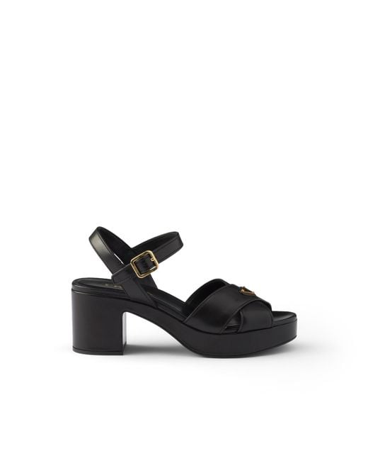 Prada Black Nappa Leather Platform Sandals