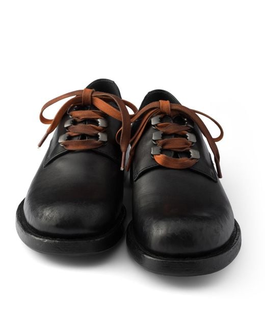 Prada Black Antiqued Leather Lace-Up Shoes