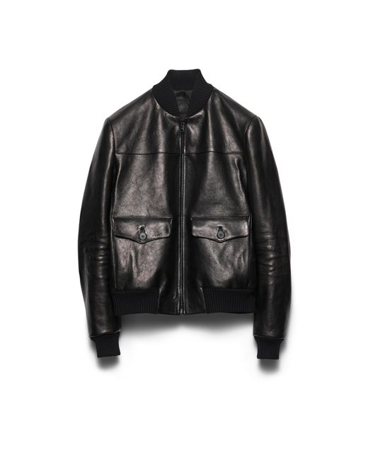 Prada Black Patch-Pocket Leather Bomber Jacket for men