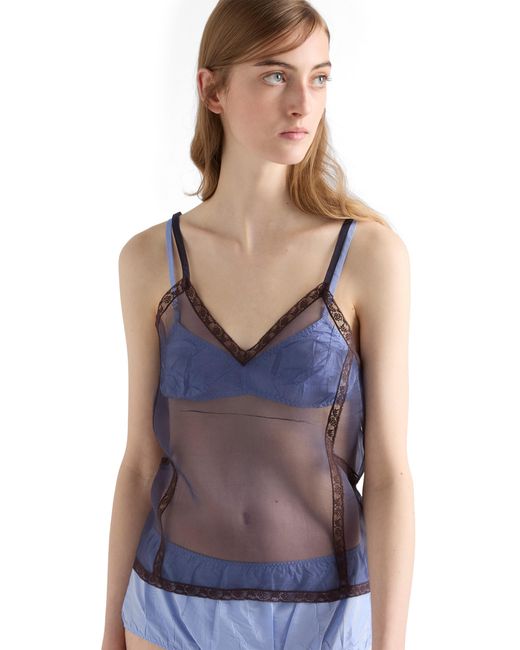 Prada Blue Organza Intarsia Top