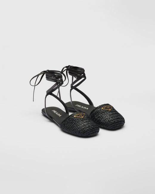 Prada Black Crochet Flat Sandals