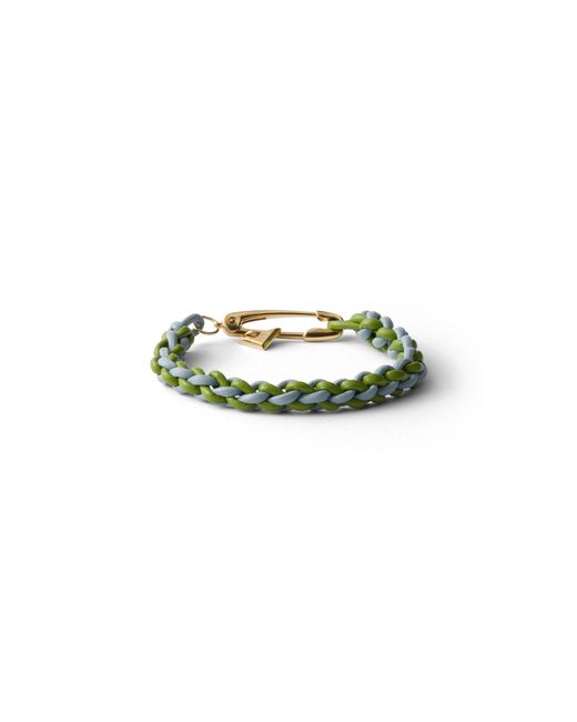 Prada Green Braided Nappa Leather Bracelet With Metal Ornament