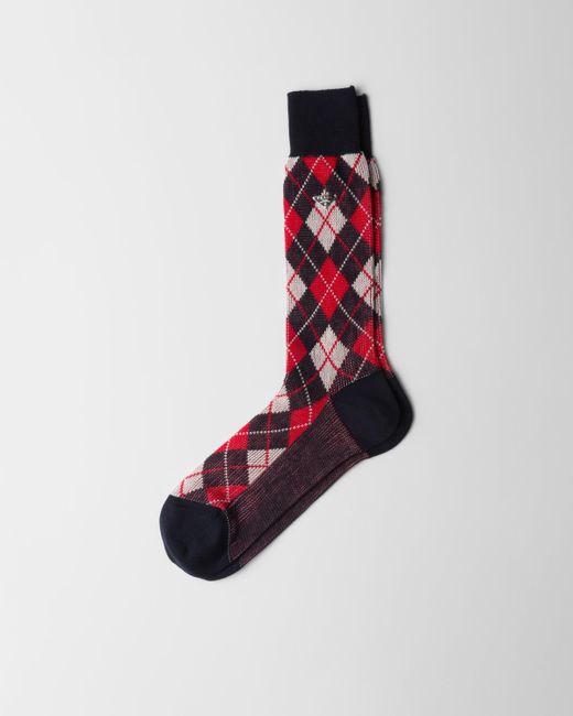 Prada Red Argyle Cotton Ankle Socks for men