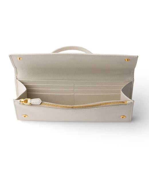 Prada Natural Saffiano Leather Wallet With Shoulder Strap