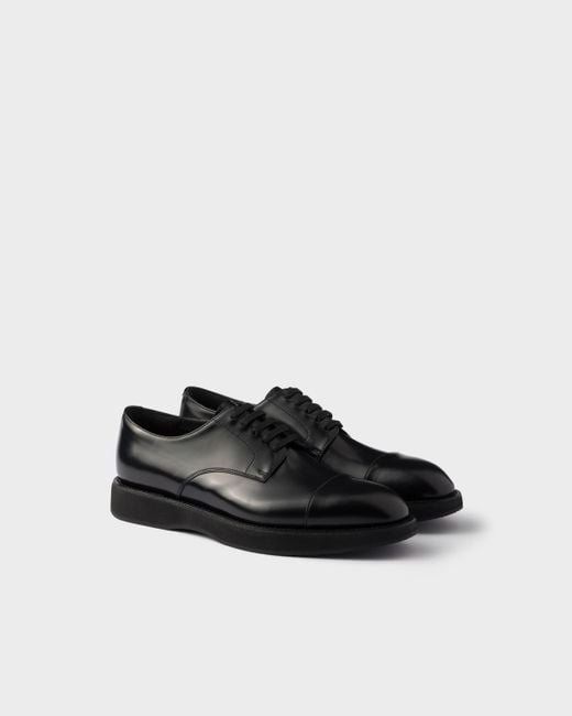 Prada Black Brushed Leather Laced Brogue Shoes, Size 5 for men
