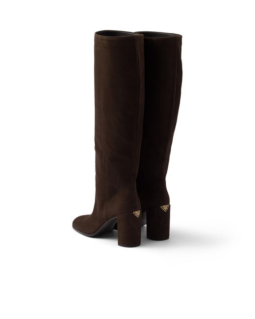 Prada Black Heeled Suede Boots