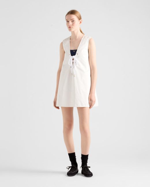 Robe Courte En Satin Vieilli Prada en coloris White
