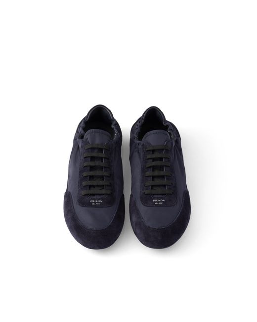Prada Blue Re-Nylon And Suede Collapse Sneakers