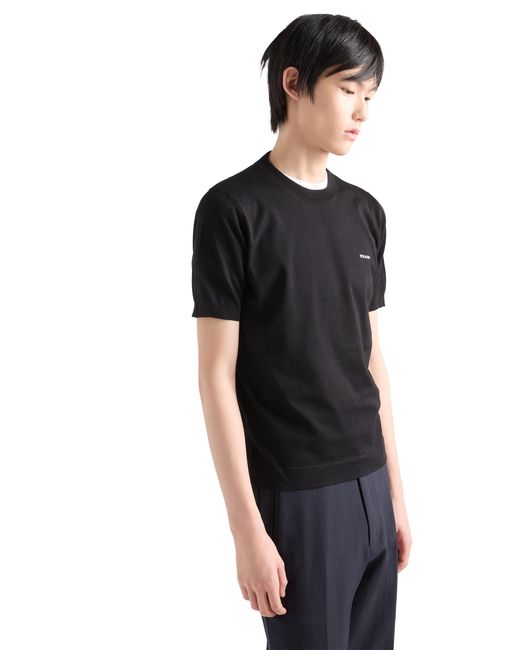 Prada Black Cotton Crew-Neck Sweater for men