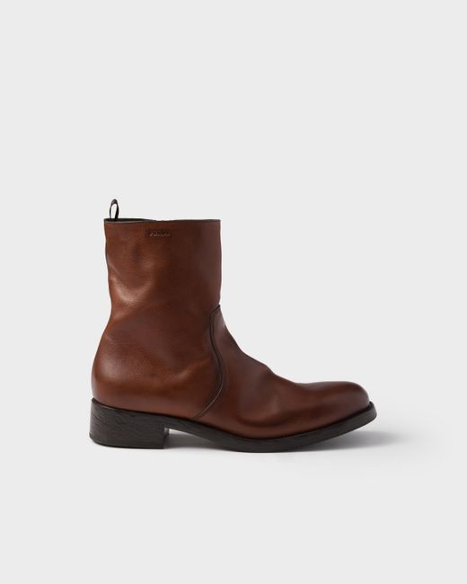 Bottes En Cuir Avec Fermeture À Glissière Prada pour homme en coloris Brown