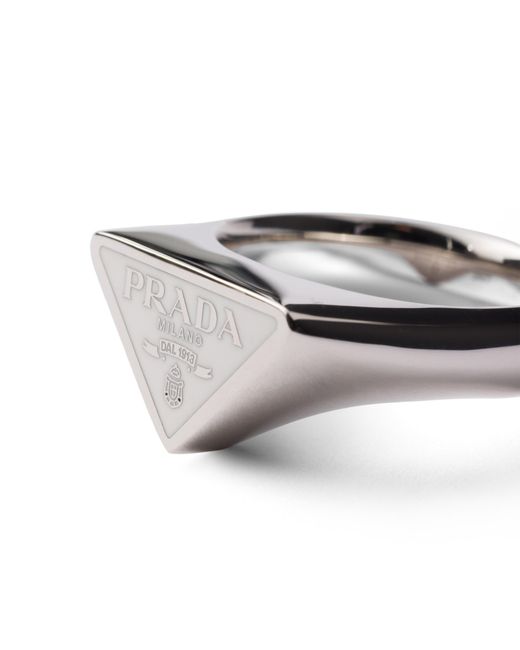 Prada White Enameled Metal Ring, Size for men