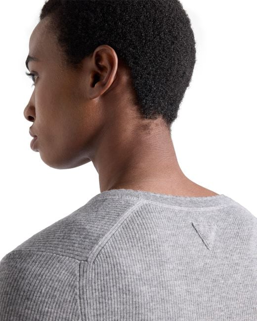 Prada Gray Ribbed Cashmere Cardigan