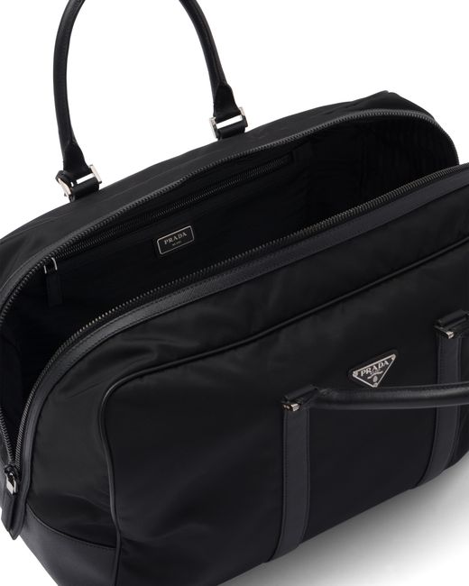 Prada Black Re-Nylon And Saffiano Leather Duffel Bag